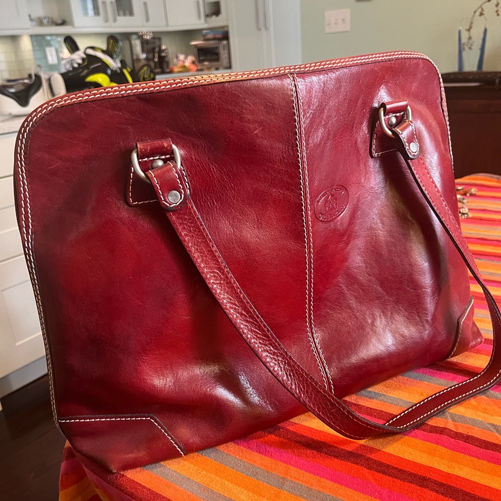 Elegant Red Leather Tote Bag